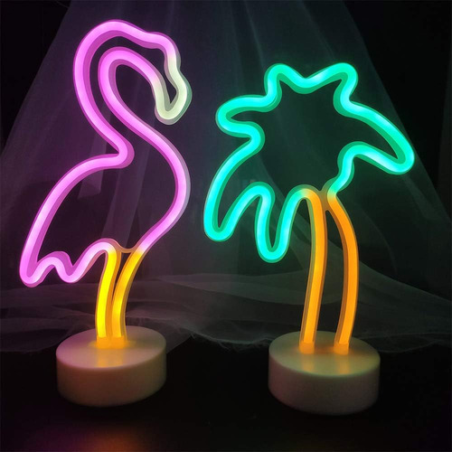 Letreros Led De Neón De Flamenco Y Palmera De Coco, Luz De N