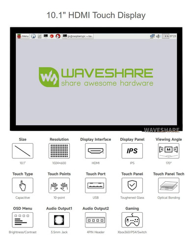 Waveshare 10.1 Pulgadas Capacitive Touch Screen Lcd Compatib