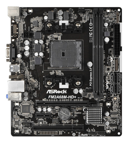 Imagem 2 de 4 de Placa-mãe Asrock Fm2a68m-hd+ R2.0 Amd Fm2+ Matx Ddr3