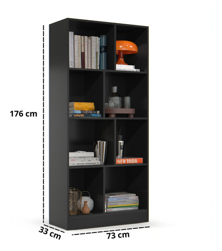 Estante Para Livros Rios Com 8 Prateleiras E Divisórias Cor Preto