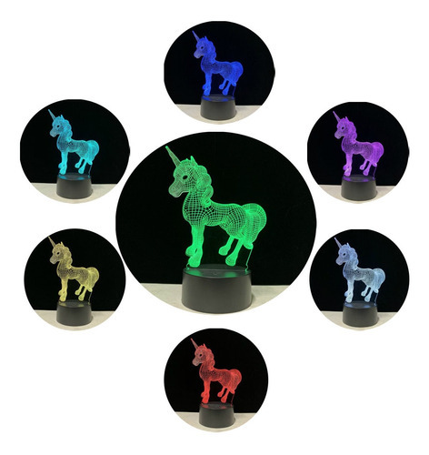 Hopemob Lampara Nocturna 3d Led Unicornio 7 Colores Touch Color de la estructura Negro