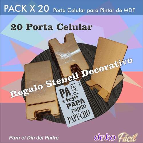 Imagen 2 de 3 de Pack 20 Porta Celular Fibrofacil Dia Del Padre Deco Stencil