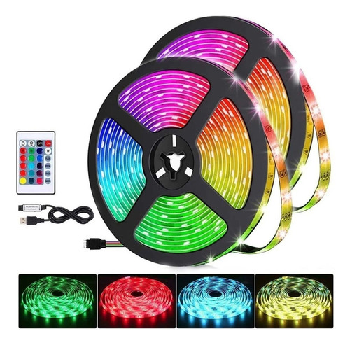 Tira De Luz Led Usb, 10 M, 60 Led Rgb, Control Remoto Multic