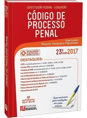 Codigo De Processo Penal (23ed/2017), De Ricardo Vergueiro Figueiredo. Editora Rideel, Capa Mole Em Português