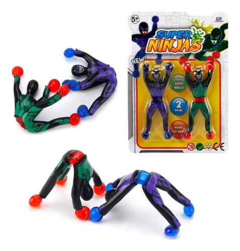 Kit 2 Bonecos Gruda Na Parede Super Ninja Brinquedo