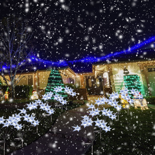 6 Luces Solares Decorativas De Navidad, 8 Copos De Nieve