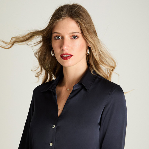 Blusa Satin Camisera Azul Mujer Moda Invierno Hasta Xxxl