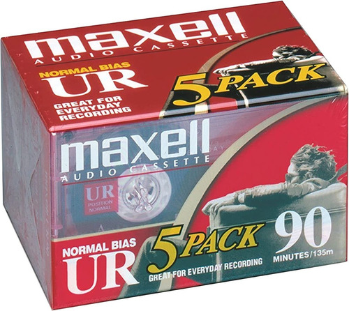 Maxell 108562 Ur-90 Normal Bias Audio Cassettes, 5 Pack