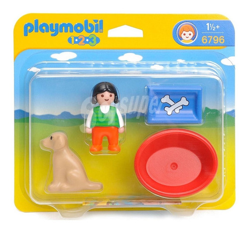 Playmobil 1.2.3 nuevo 6796 Chica con perro tazón y cesta 