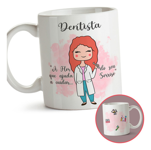 Caneca Profissão Dentista Odonto Porcelana Feminina Ruiva