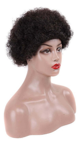 .. Peluca De Cabello Humano, Tipo Corto, Rizado Negro, Afro