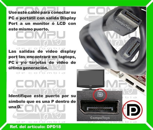 Cable 1.8 M Display Port Machos Ref: Dpd18 Computoys Sas