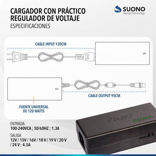 Cargador Universal Notebook 120w 9plug 12v A 24v