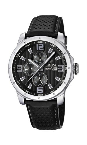 Reloj Festina Men's F16585/4 Black Leather Quartz Watch With