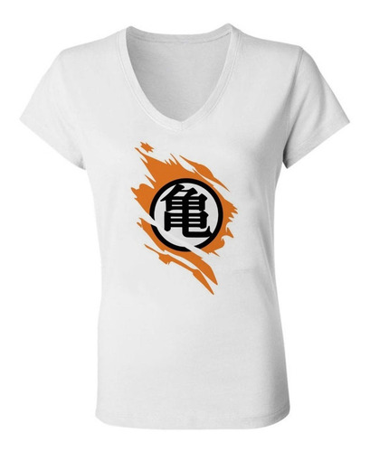 Dragon Ball Z Logo Remera Anime Mujer Escote V Spun