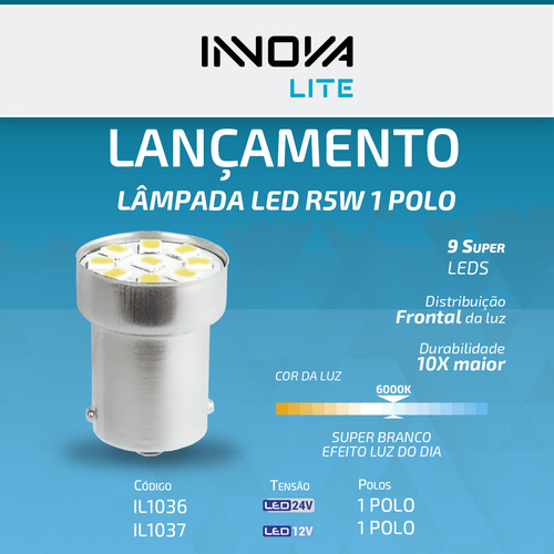 Kit 10 Unid. Lampada Led R5w 1 Polo Branco Frio 24v Il1036