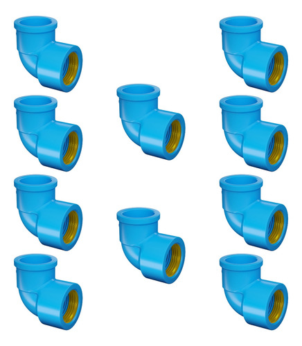 Kit Com 10 Joelho Soldável Bucha Latão 90° 25mmx1/2 Azul