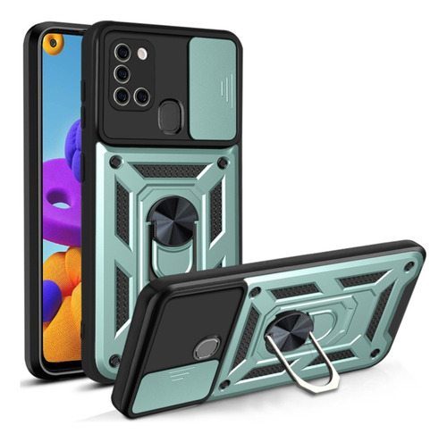 Funda Case Para Samsung A21s Holder Protector Camara Verde