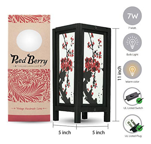 Lámpara Decorativa Japonesa Para Mesita De Noche Red Berry,