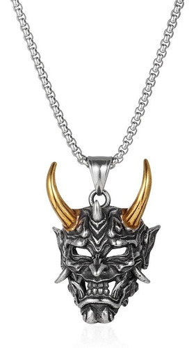 Collar Dije De Demonio Diablo Máscara Cara Cuernos Satán