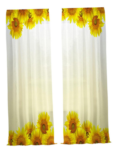 Cortinas Transparentes Con Estampado De Girasol, Cortinas De