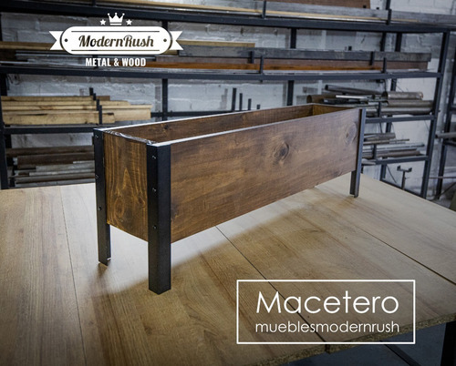 Imagen 3 de 9 de Macetero Madera Y Metal Laqueado E Impermeabilizado 70cm