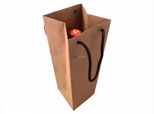 1 Bolsa Papel Kraft Asas Macrame 11x11x34cm M-13 P/ Botella