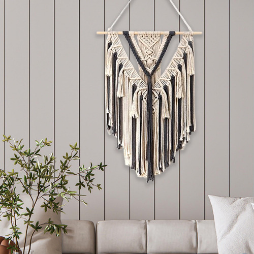 Tapiz De Pared Con Borlas Largas Y Macramé Estilo Bohemio