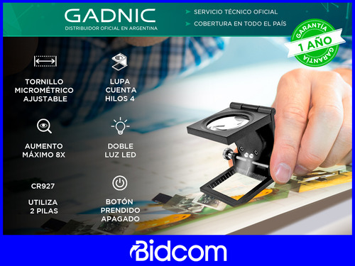 Lupa Cuenta Hilos 4 Gadnic Luz Led Direccional Aumento 8x