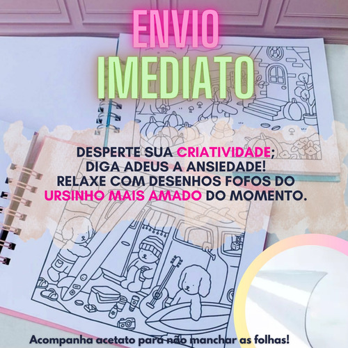 Livro De Colorir Bobbie Goods Capa Dura 50 Páginas De Desenhos Em Folha A5 180 Gr - Bobbie Goods - Rosa