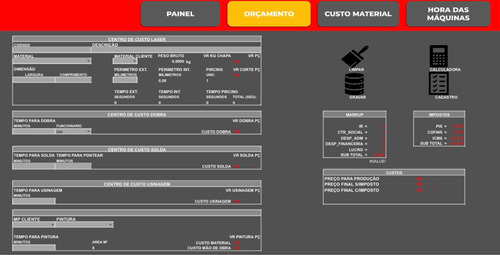 Planilha De Orçamento Industrial | Corte Laser, Etc...