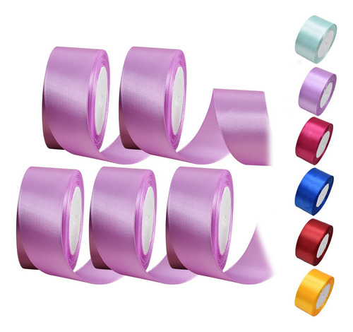 -de 5 Rolos De Fita De Cores De Decoração De Cetim 4 Cm 114-
