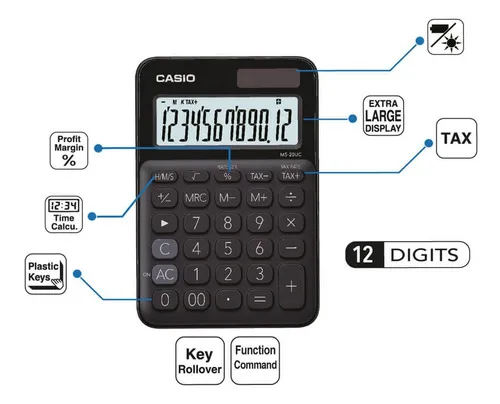 Calculadora De Escritorio Casio My Style Ms-20uc 12 Dígitos Color Negro