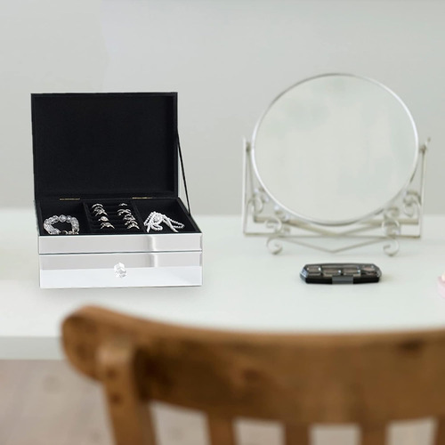 Joyero De Cristal Con Espejo De 2 Capas Con Decoración De Di