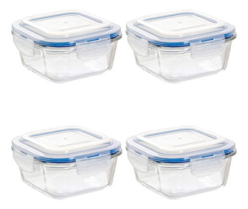 Set 4 Contenedor Hermético De Vidrio Cuadrado Grande 520 Ml