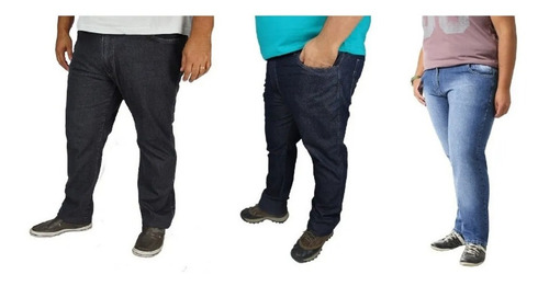 Imagem 1 de 5 de Calça Jeans Lycra Masculina Plus Size Tamanho Grande Kit 3 