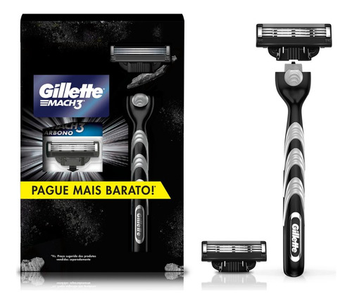 Aparelho Recarregável + 2 Carga Barba Gillette Mach3 Carbono