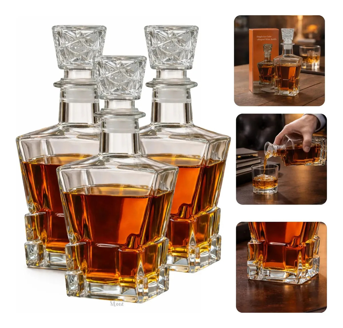 Kit 5 Garrafas Licoreiras de Vidro 600 mL Para Whisky, Licor e Gin Com Tampa Hermética Decorativa