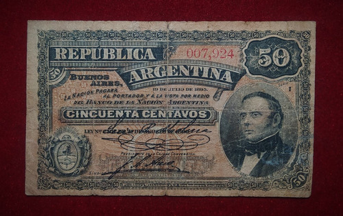 Billete 50 Centavos Arg 1895 Bottero 1049 Areco Molina Raro (Usado)