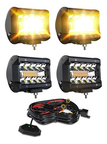 Barra De Luz Led 4pcs 4 Pulgadas Blancas/ámbar Amarillo Led