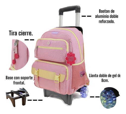 Kit Mochila Lonchera Lapicera Con Ruedas Kawai Chensohg70301 Rosa Claro Mochila Lapicera