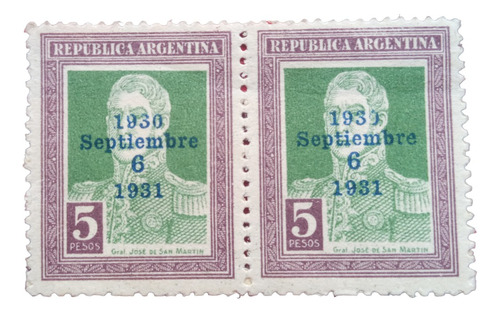 San Martin Sobreimpresion Valor + Alto En Par 1931 Gj.707