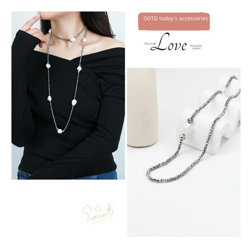 Fe Collar Largo De Perlas Y Cuentas De Cristal For Mujer