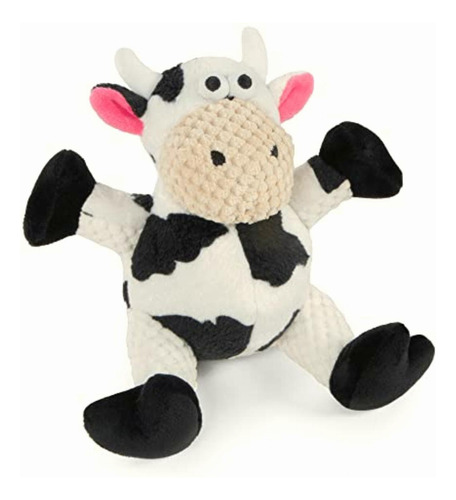 Godog Checkers Sitting Cow Squeaky Plush Dog Toy, Chew Guard