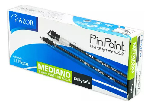 Pluma Punto Mediano Pin Point 1.0 Mm Caja Con 12 Pzas Transparente Negro