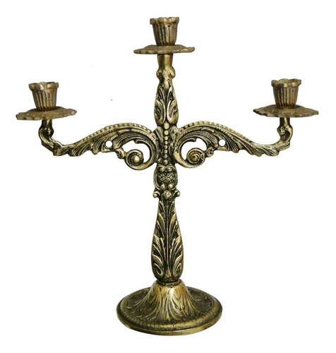 Castiçal 3 Velas 30 Cm Bronze Trabalhado Decoração Igreja