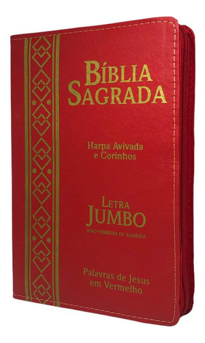 Bíblia com Zíper Letra Jumbo C/ Harpa e Corinhos Vermelho Índice SB Editora