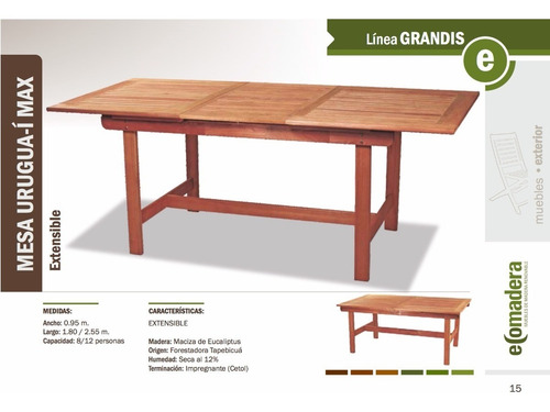 Imagen 6 de 8 de Mesa Extensible De Madera Eucalipto Para Jardin O Exterior D
