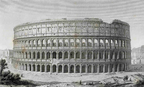 Lienzo Tela Grabado Siglo 19 Lateral Coliseo Romano 70x115