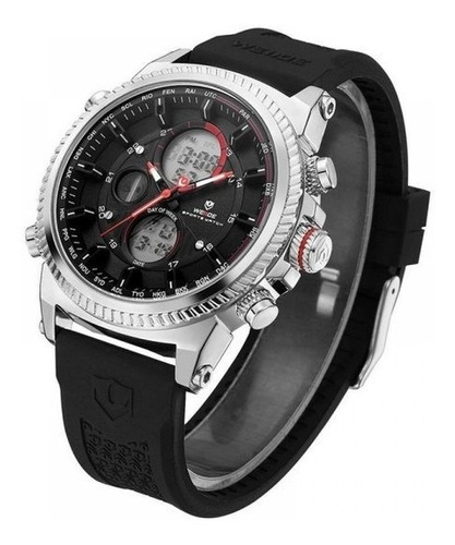 Relógio Masculino Weide Anadigi Wh-6403 Preto E Prata